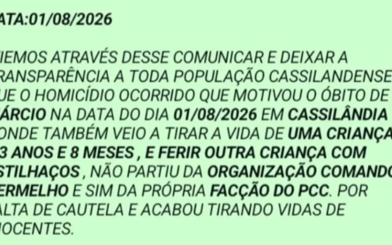 Comando Vermelho nega mortes e culpa PCC em Cassilândia
